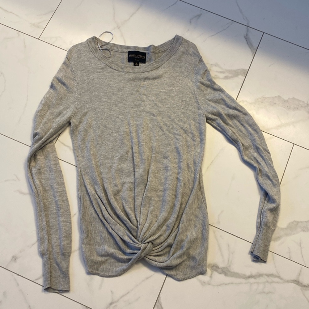 Grey front knot sweater